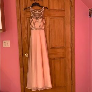 FAVIANA Blush Pink Full Length Beaded Prom Dress